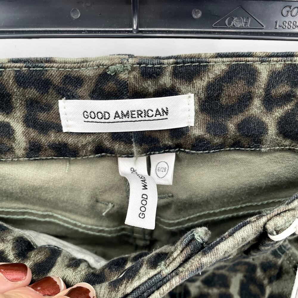 GOOD AMERICAN NWT Good Waist Crop in Sage Leopard Animal Print // 6 - Picture 8 of 11